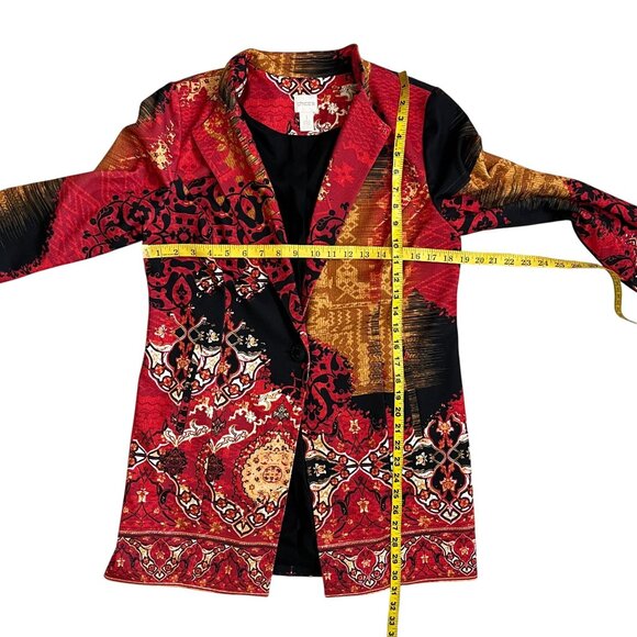Chico's Paisley Patchwork Longline Blazer Jacket Red Black Gold Size 1 - Picture 11 of 11